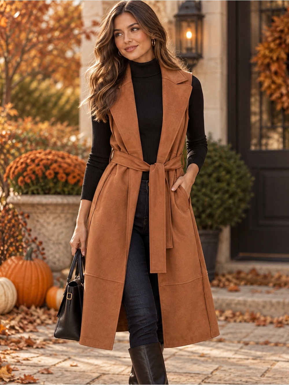 Vici Tan Faux Suede Pocketed Vest